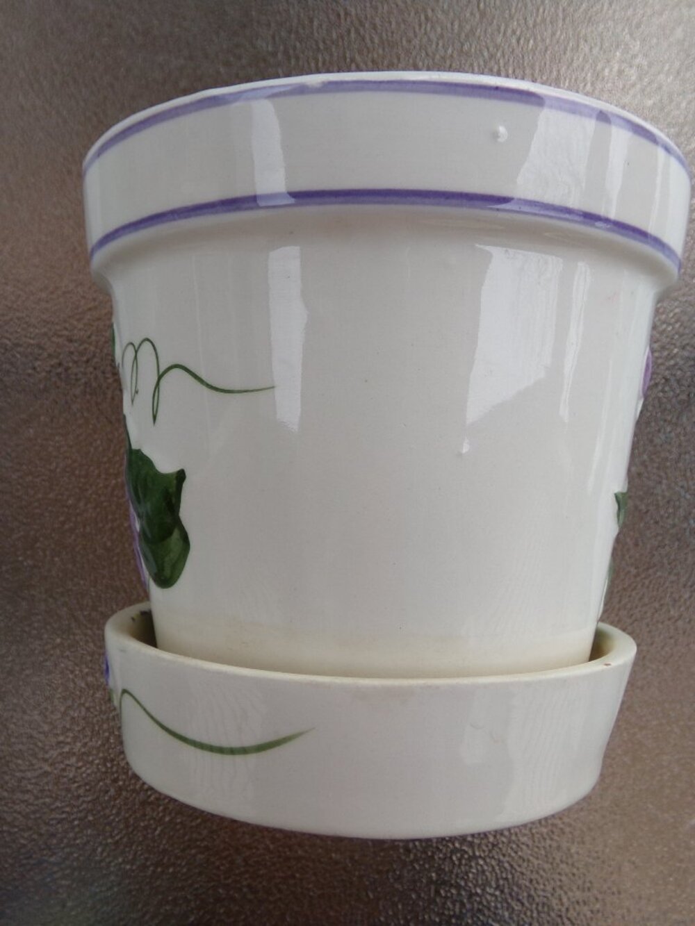 Vintage Rare Flower Plant Pot Ivory Enesco Imports Japan Violet Vine Shiny - Picture 3 of 14
